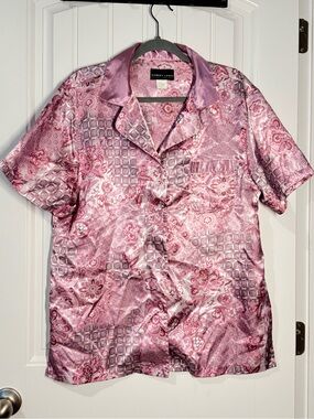 Robert Louis Pink Paisley Silk Satin Pajama Shirt